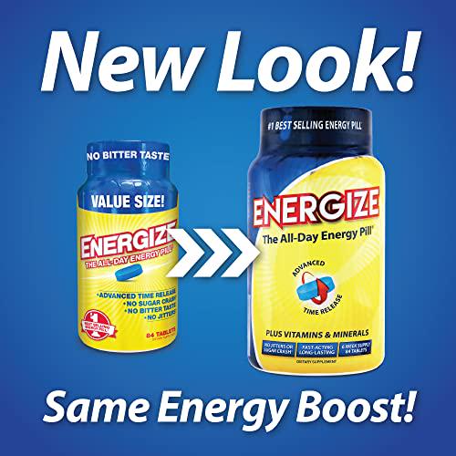 iSatori Energize Caffeine Pills - Fast Acting Energy Pill - Healthy Focus and Nootropic Brain Supplement - Improved Alertness and Clarity, Preworkout for Men and Women - All Day Energy, No Jitters, No Crash - 84 Time Released Tablets