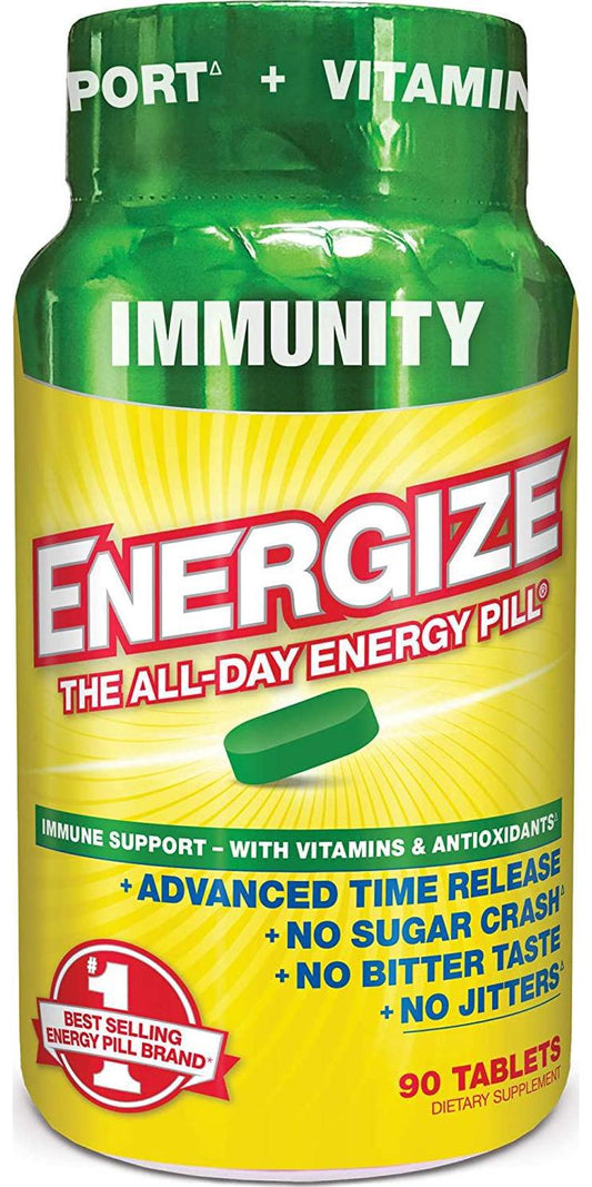 iSatori Energize Immunity Caffeine Pills - Vitamin A, B12, C, D, and E Supplement + Fast- Acting Energy Pill - Daily Immune Support, Super Greens, and All Day Energy, No Jitters, No Crash (90 Tablets)