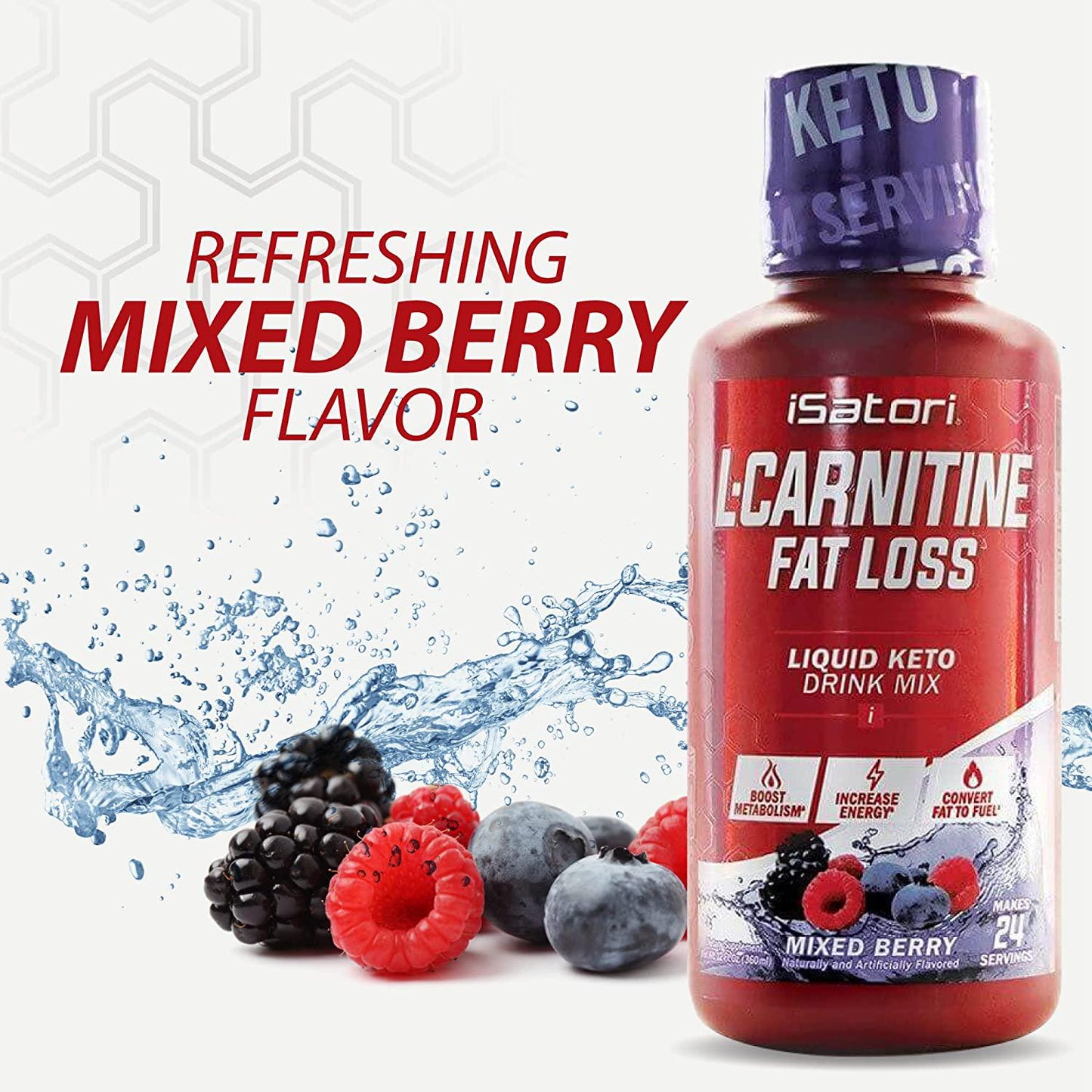 iSatori L-Carnitine Liquid Fat Burner and Metabolism Activator - Fat Loss for Health and Fitness - Keto Friendly Weight Loss - Stimulant Free - Mixed Berry 1500mg (24 Servings)