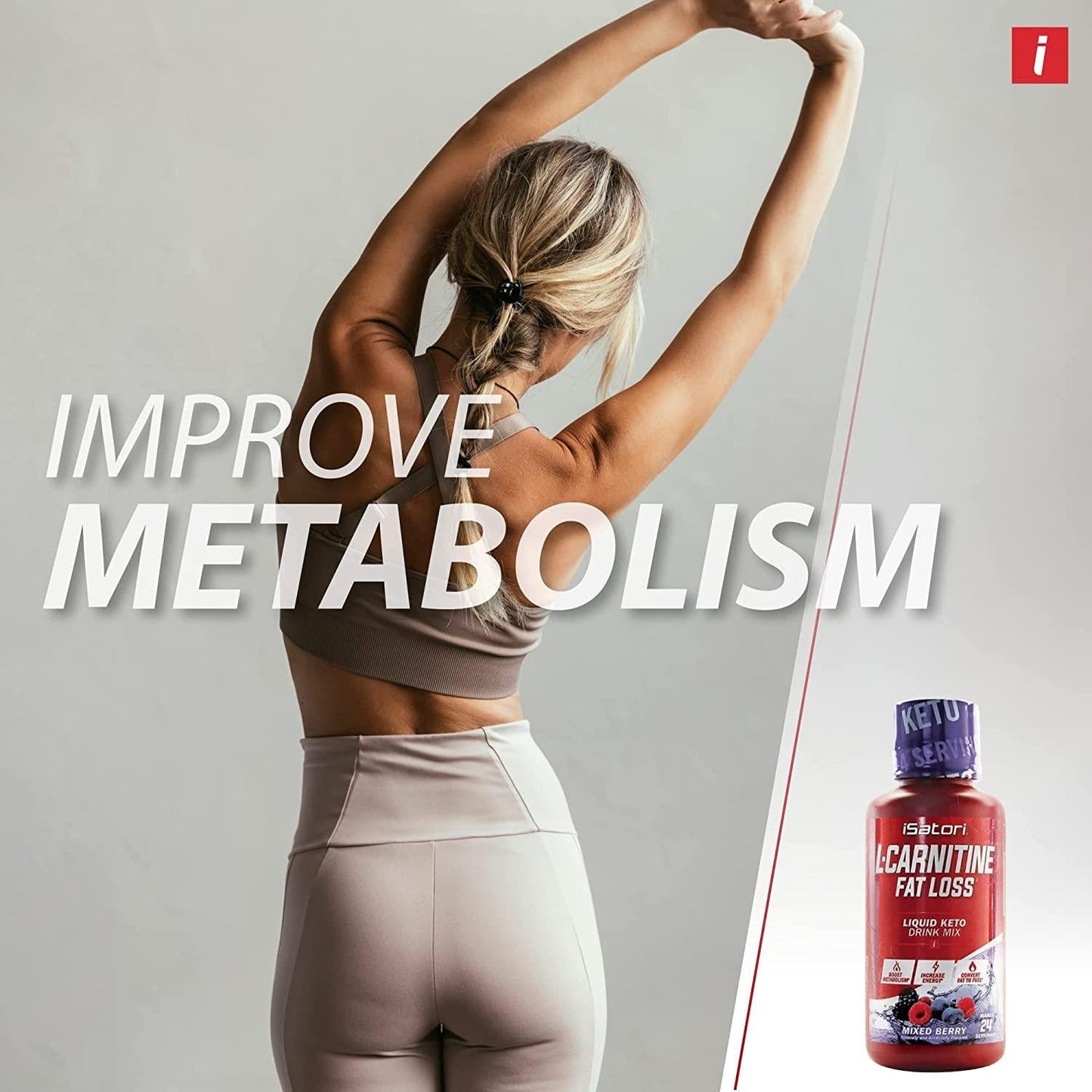 iSatori L-Carnitine Liquid Fat Burner and Metabolism Activator - Fat Loss for Health and Fitness - Keto Friendly Weight Loss - Stimulant Free - Mixed Berry 1500mg (24 Servings)