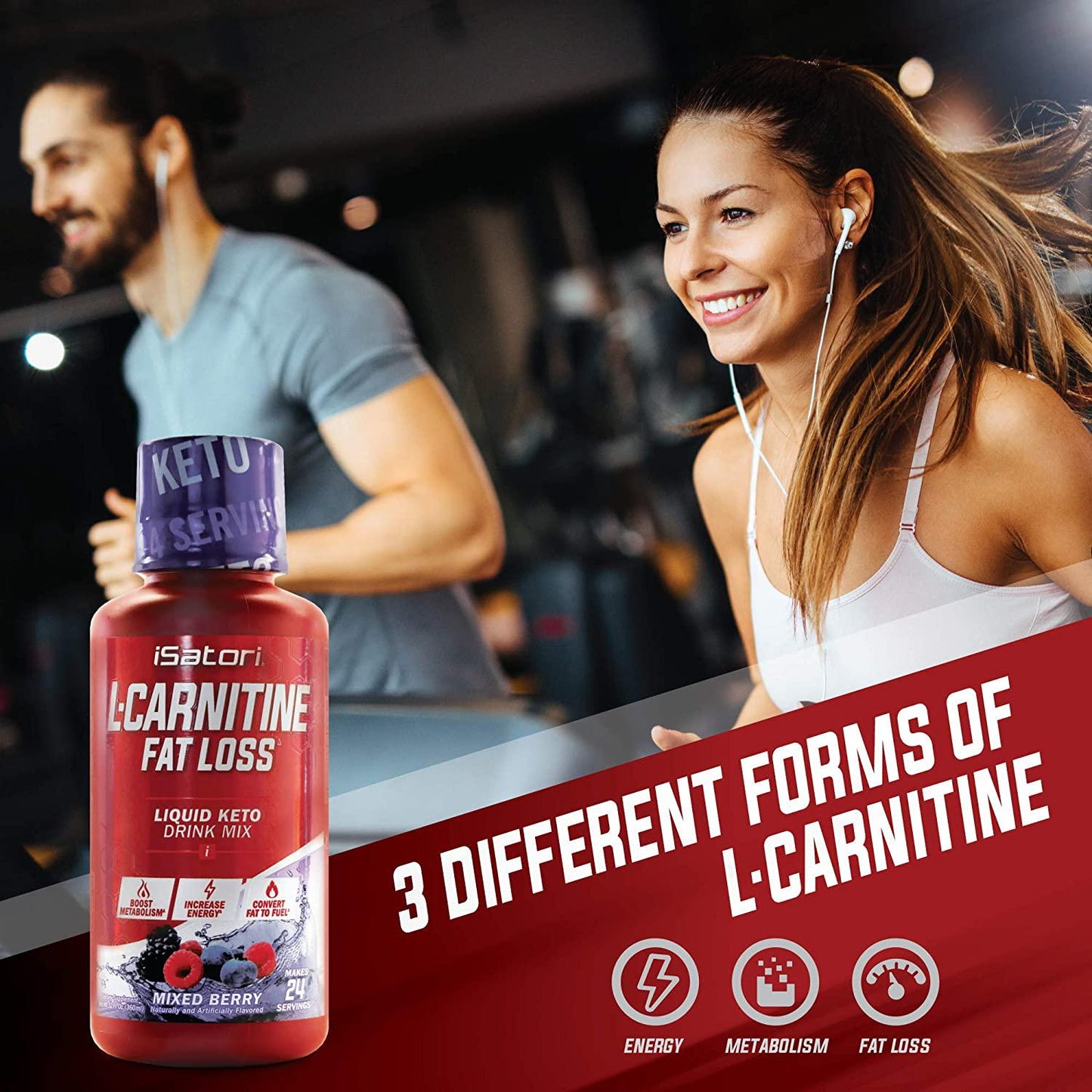 iSatori L-Carnitine Liquid Fat Burner and Metabolism Activator - Fat Loss for Health and Fitness - Keto Friendly Weight Loss - Stimulant Free - Mixed Berry 1500mg (24 Servings)