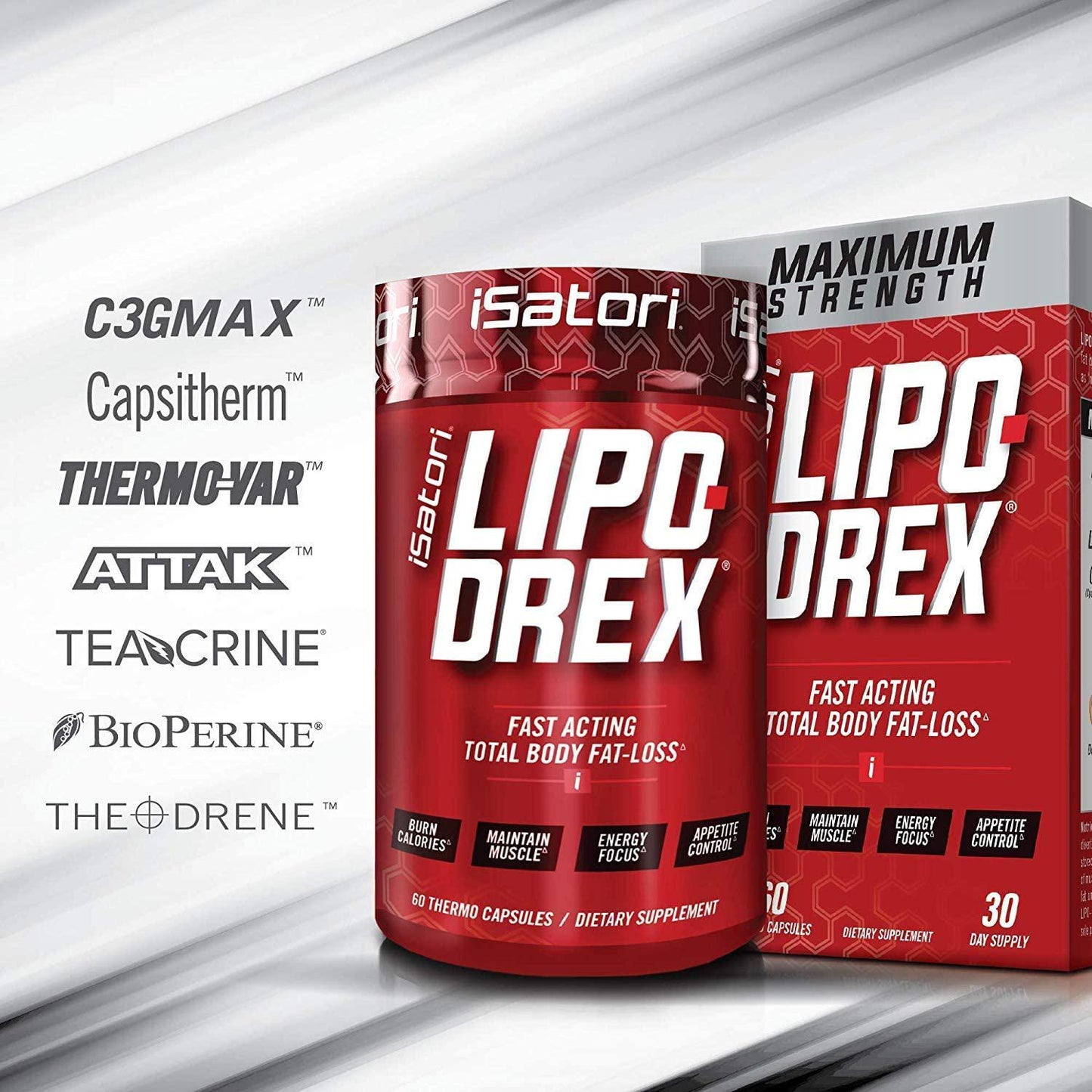 iSatori Lipo-Drex Fat Loss Thermogenic Formula - Focus Blend - Fast Acting Total Body Fat Burner Weight Loss Muscle Maintenance and Appetite Suppressant for Men and Women - 60 Capsules