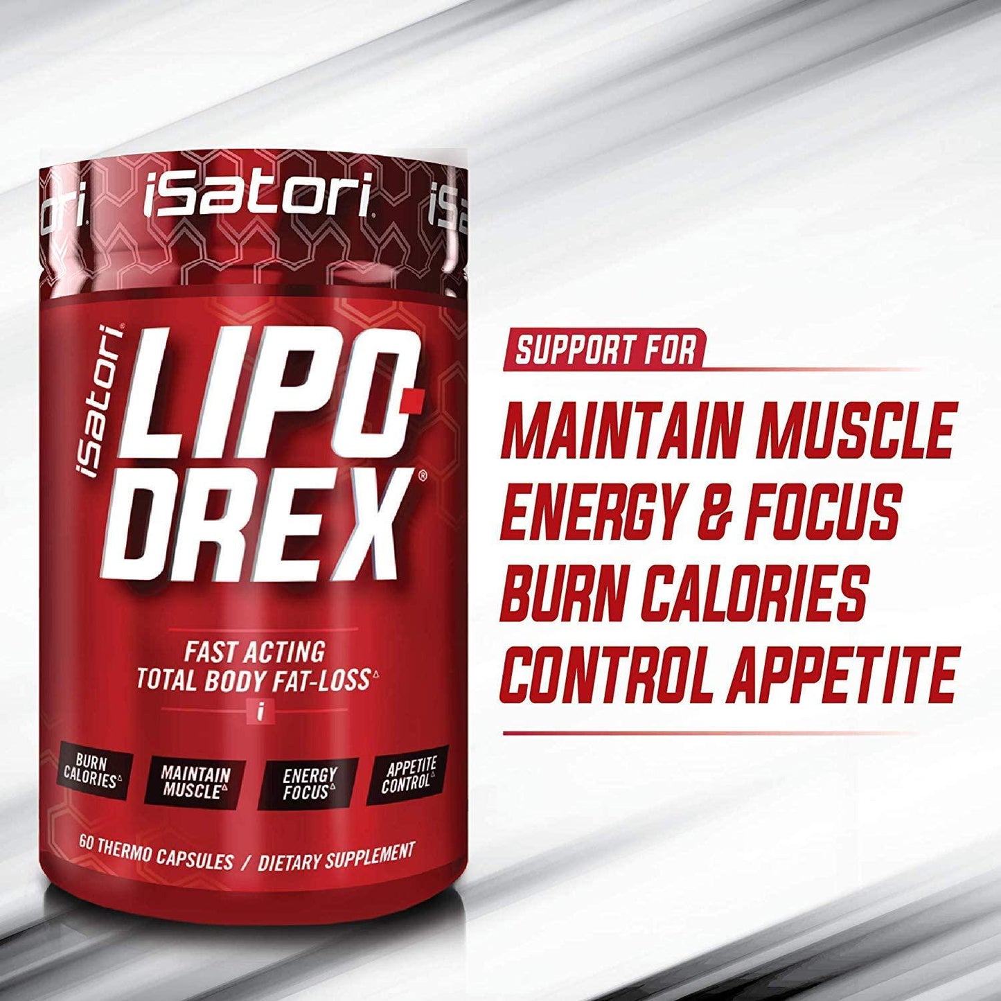 iSatori Lipo-Drex Fat Loss Thermogenic Formula - Focus Blend - Fast Acting Total Body Fat Burner Weight Loss Muscle Maintenance and Appetite Suppressant for Men and Women - 60 Capsules