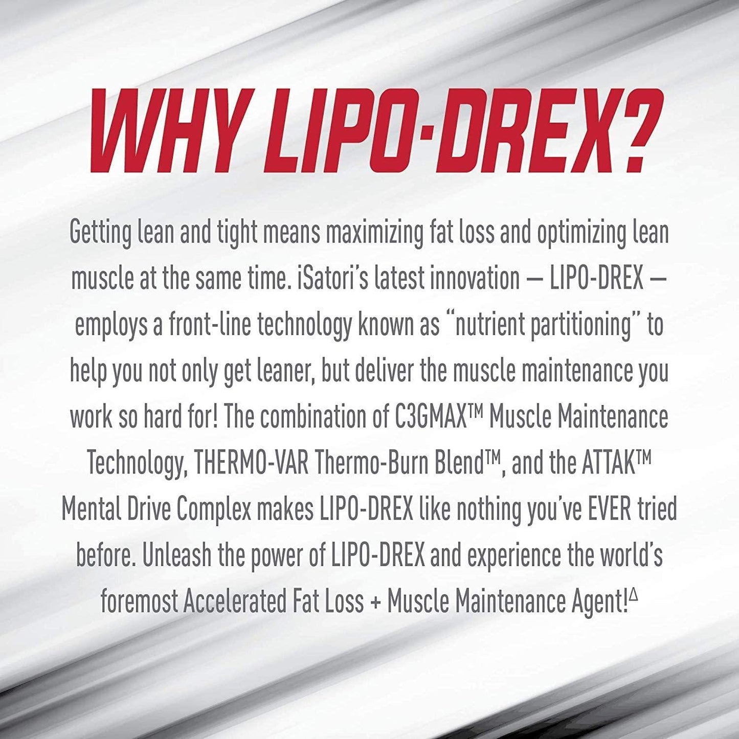 iSatori Lipo-Drex Fat Loss Thermogenic Formula - Focus Blend - Fast Acting Total Body Fat Burner Weight Loss Muscle Maintenance and Appetite Suppressant for Men and Women - 60 Capsules