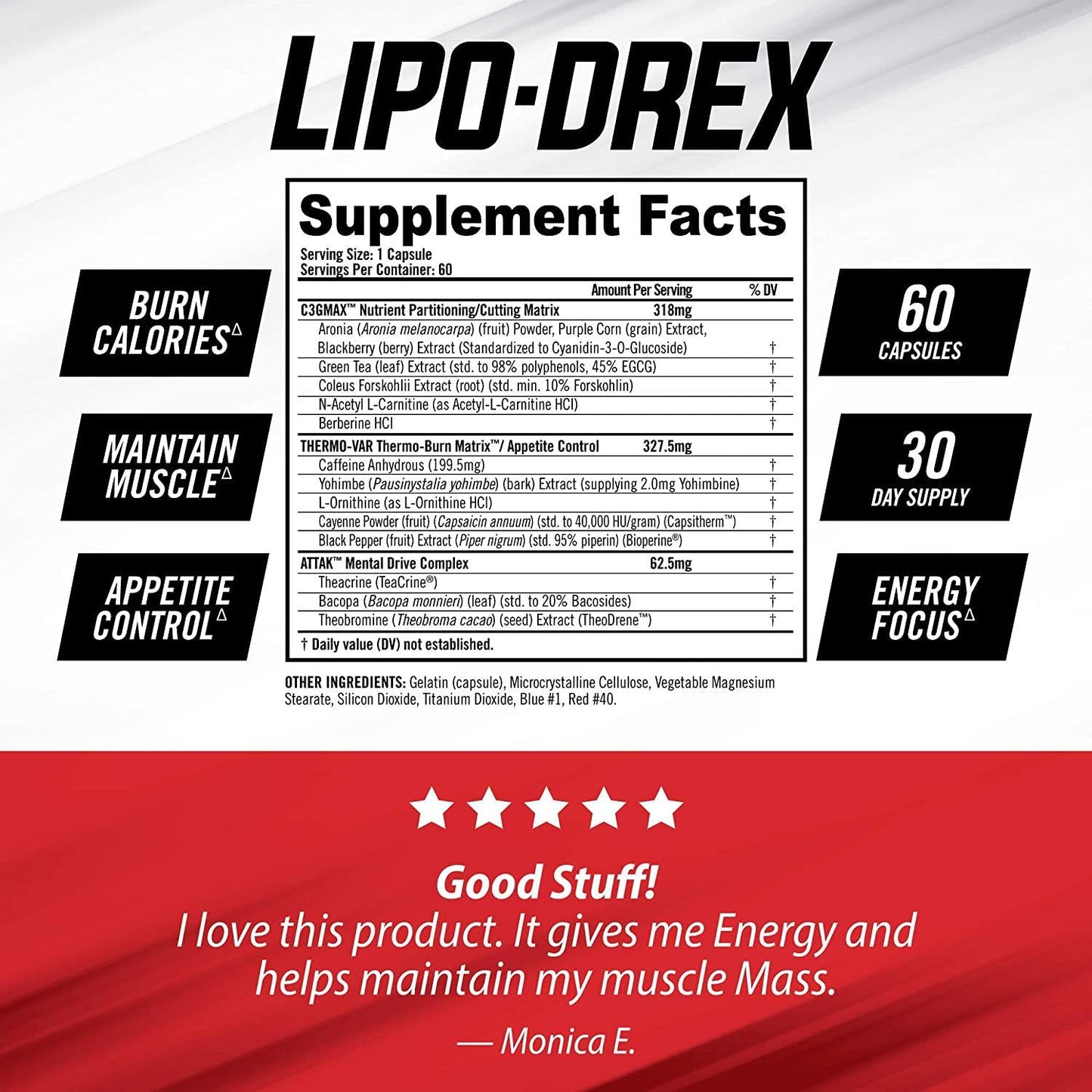 iSatori Lipo-Drex Fat Loss Thermogenic Formula - Focus Blend - Fast Acting Total Body Fat Burner Weight Loss Muscle Maintenance and Appetite Suppressant for Men and Women - 60 Capsules
