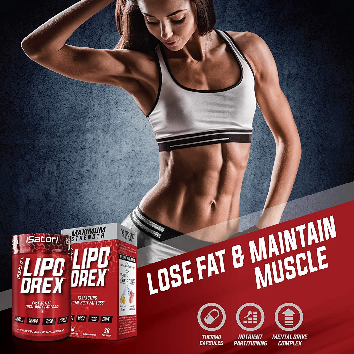 iSatori Lipo-Drex Fat Loss Thermogenic Formula - Focus Blend - Fast Acting Total Body Fat Burner Weight Loss Muscle Maintenance and Appetite Suppressant for Men and Women - 60 Capsules