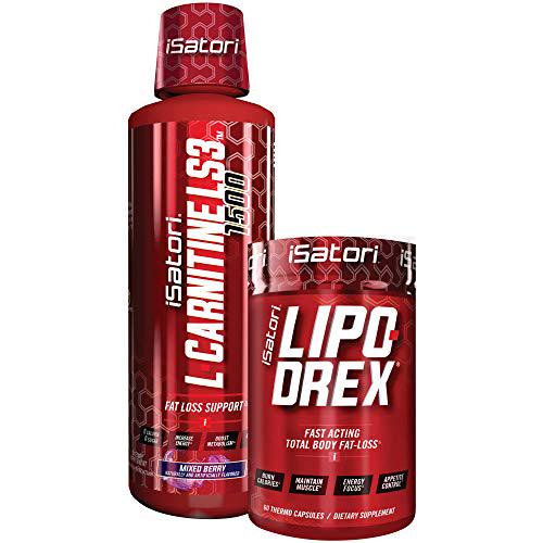 iSatori Lipo-Drex Fat Loss Thermogenic Formula - Fast Acting Weight Loss -Appetite Suppressant (60 capsules) and iSatori L-Carnitine Liquid Fat Burner and Metabolism Activator- Mixed Berry (32 Servings)