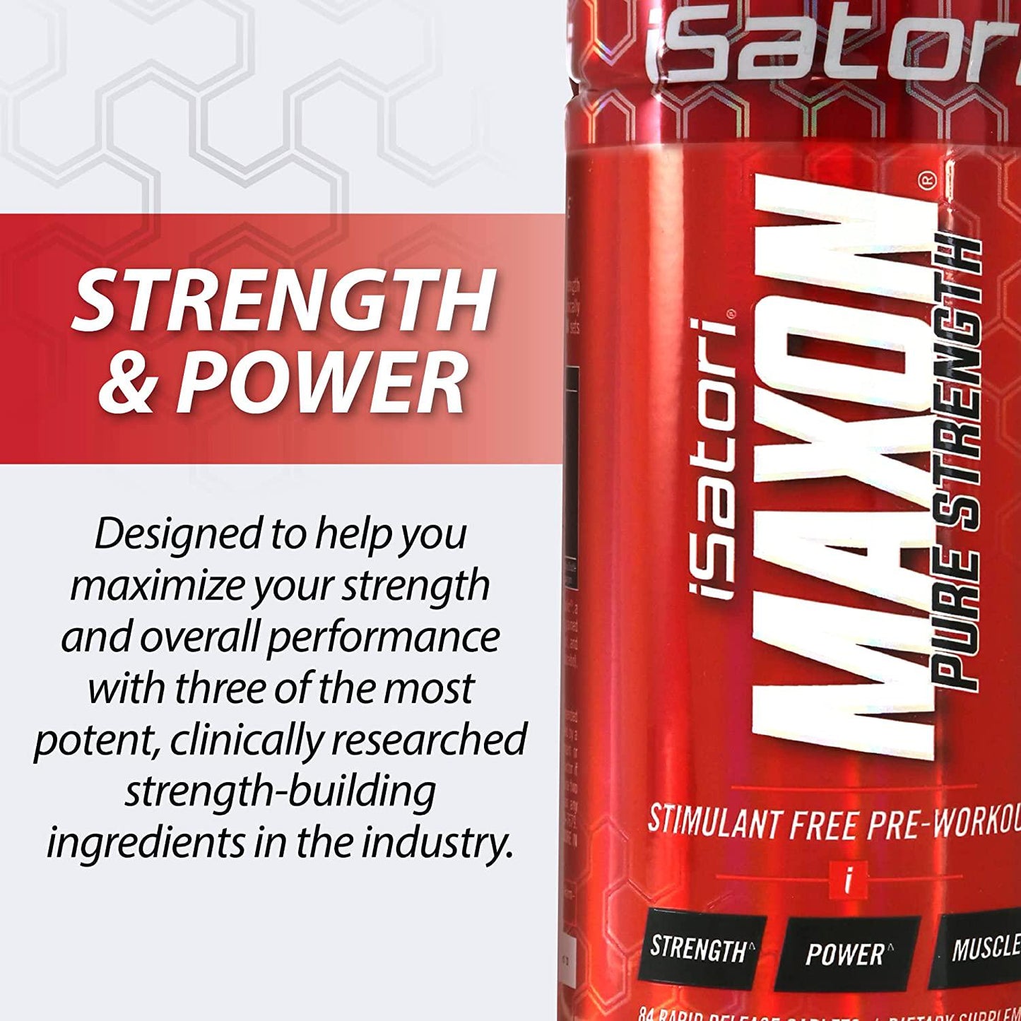 iSatori Maxon Pre Workout Stimulant Free - Fenugreek and Kre Alkalyn Creatine Pure Strength Muscle Gainer Lasting Energy for Men Keto Friendly - Dietary Supplement (84 Rapid Release Caplets)