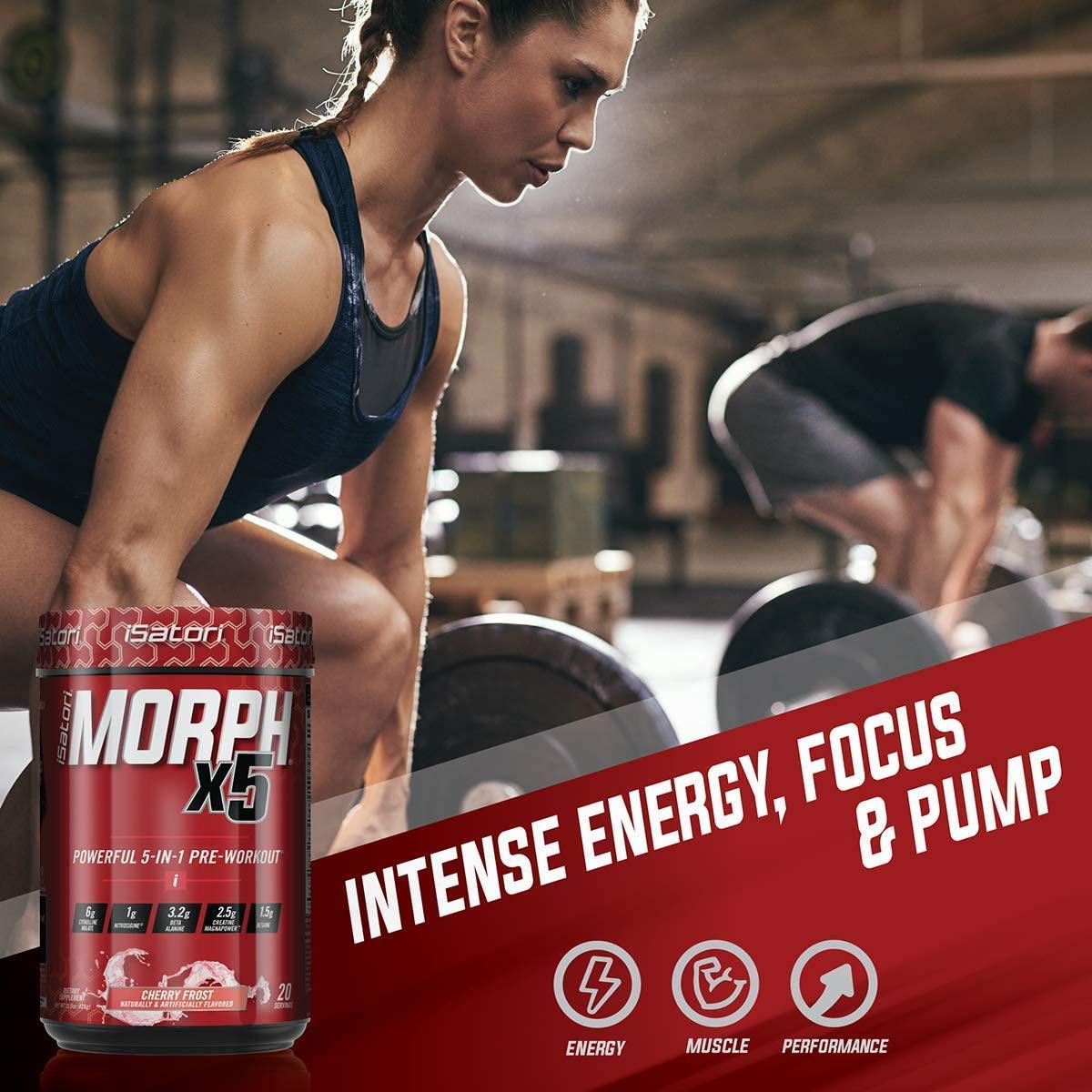 iSatori Morph Xtreme Intense Pre Workout - Bombsicle (20 Servings) and iSatori Classic Blender Bottle (Clear Bottle with Red Top)