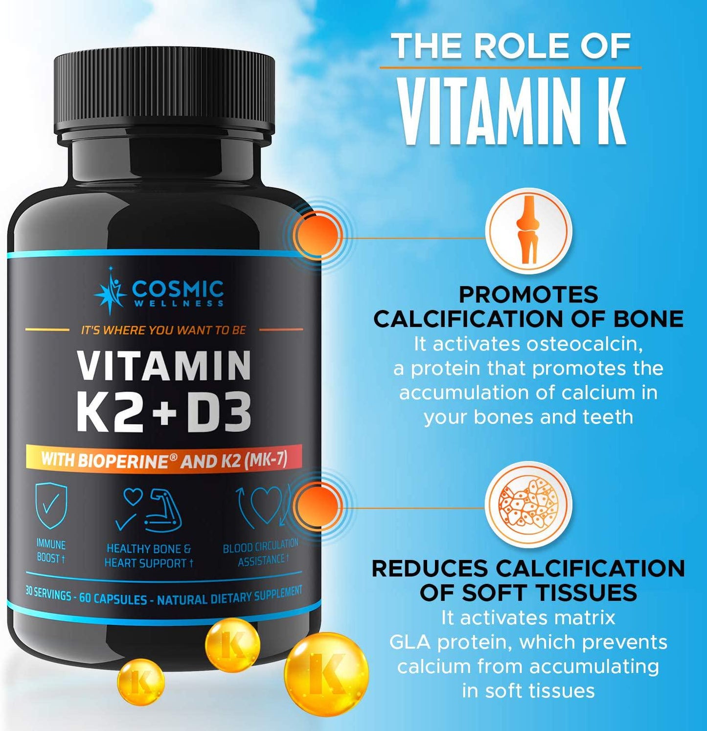 k2 d3 Vitamin Supplement 5000 iu - for Healthier Bones, Blood, Heart, and Better Immunity | Enhanced Calcium Absorption with BioPerine - 100% Natural and Allergen-Free - Vitamin d3 k2 mk7 5000 iu