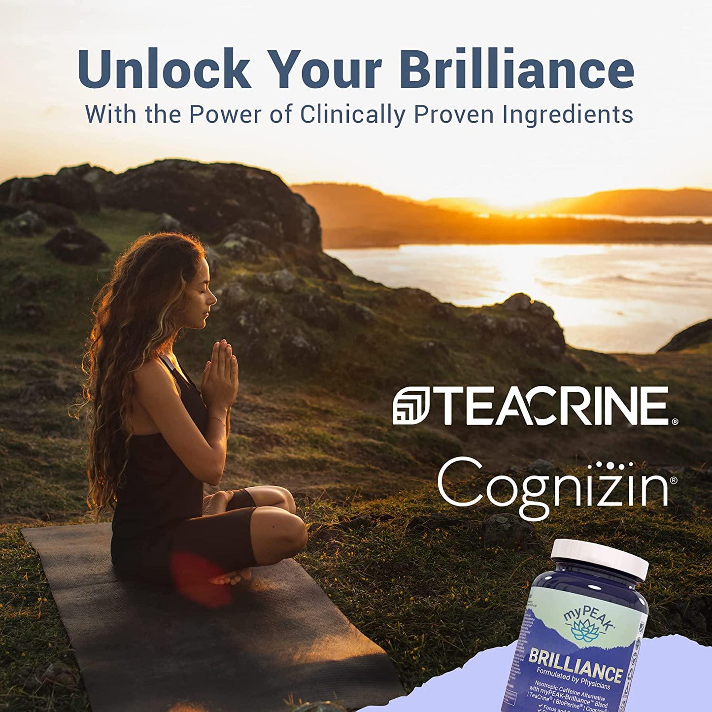 myPEAK Brilliance Nootropics Brain Support Supplement for 8-Hour Energy and Focus, Pre-Workout, Caffeine Drink Alternative, Teacrine Supplement for Good Brain Health, 30 Capsules