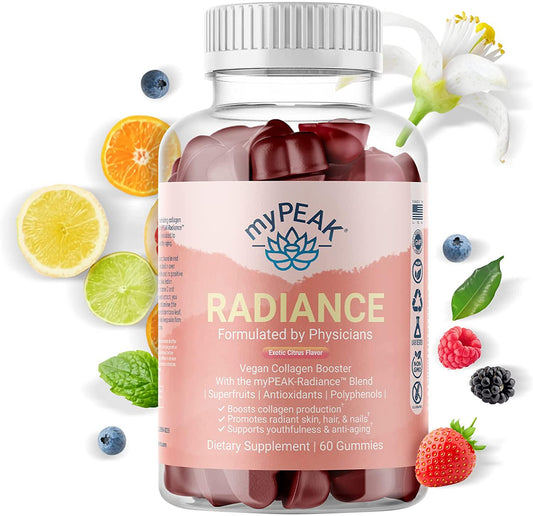 myPEAK Radiance Vegan Collagen Booster and Superfruit Gummies, Collagen Supplements with Superfruits and Skin-Enhancing Nutrients, Hair Skin and Nails Vitamins for Beauty, 60 Gummies