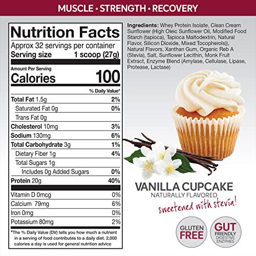 nPower Nutrition 100% Grass-Fed Whey Protein Isolate Powder, Vanilla Cupcake, 20g Protein, 5g BCAA, Low Carb - 1.9 lb Tub