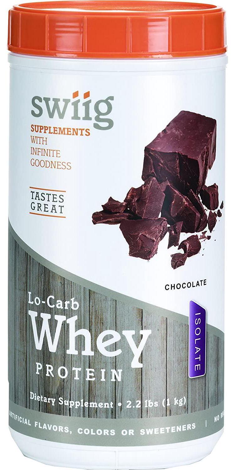 swiig Lo-Carb Whey Protein Powder, Chocolate, Isolate, No Artificial Flavors, Colors or Sweeteners, No Fillers, 2.2 Pound Bag