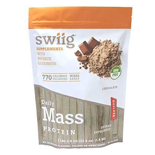 swiig Mass Builder Protein Powder, Chocolate, No GMO Ingredients, No Artificial Flavors, Colors or Sweeteners, No Fillers, Dietary Supplement, 3.3 Pound Bag