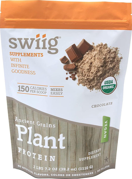 swiig Organic Chocolate Ancient Grains Plant Protein, Vegan, Gluten Free, No GMO, No Artificial Flavors, Colors or Sweeteners, No Fillers, No Hormones, 2.48 lb Bag