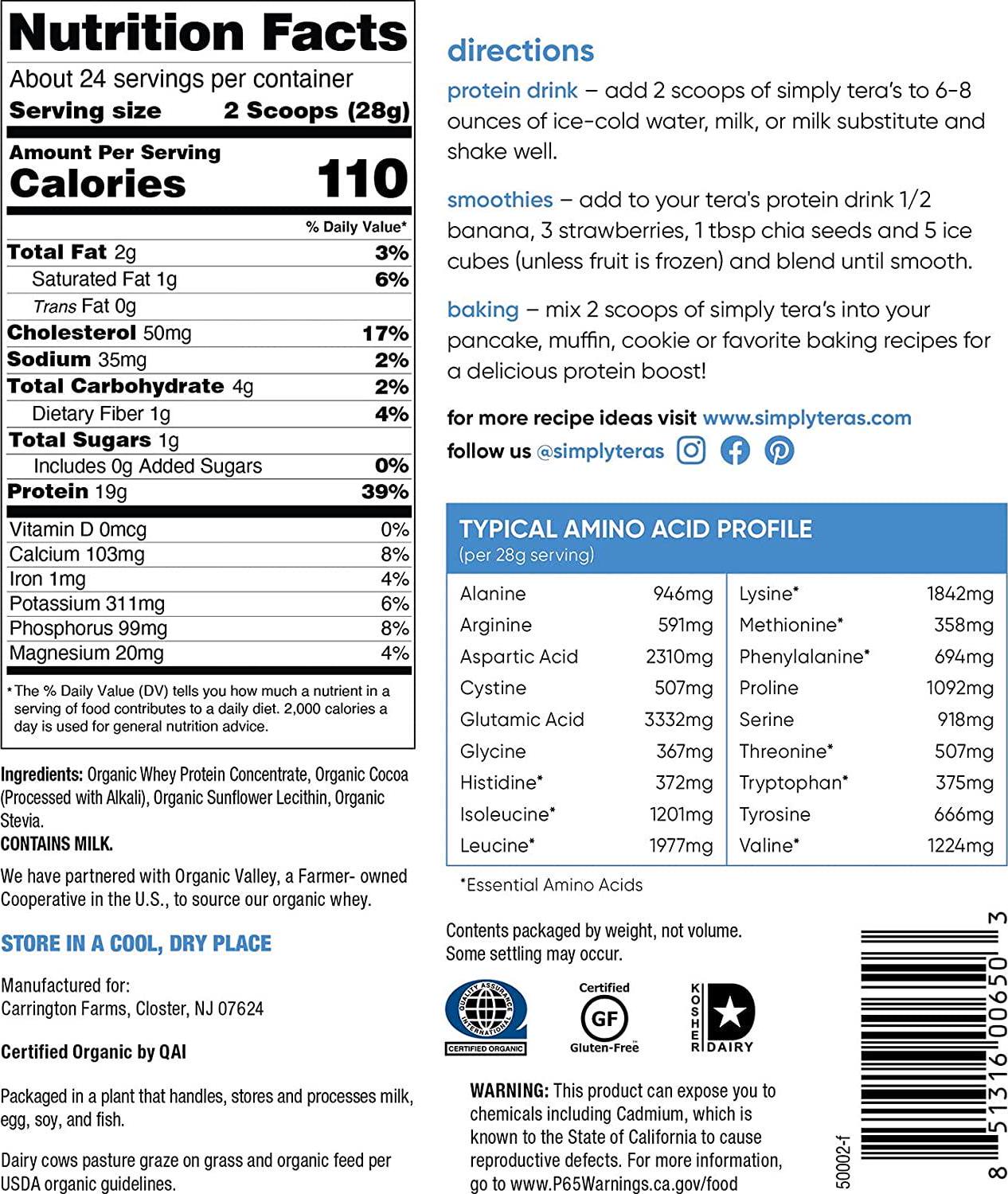 tera's Organic whey Protein, Dark Chocolate