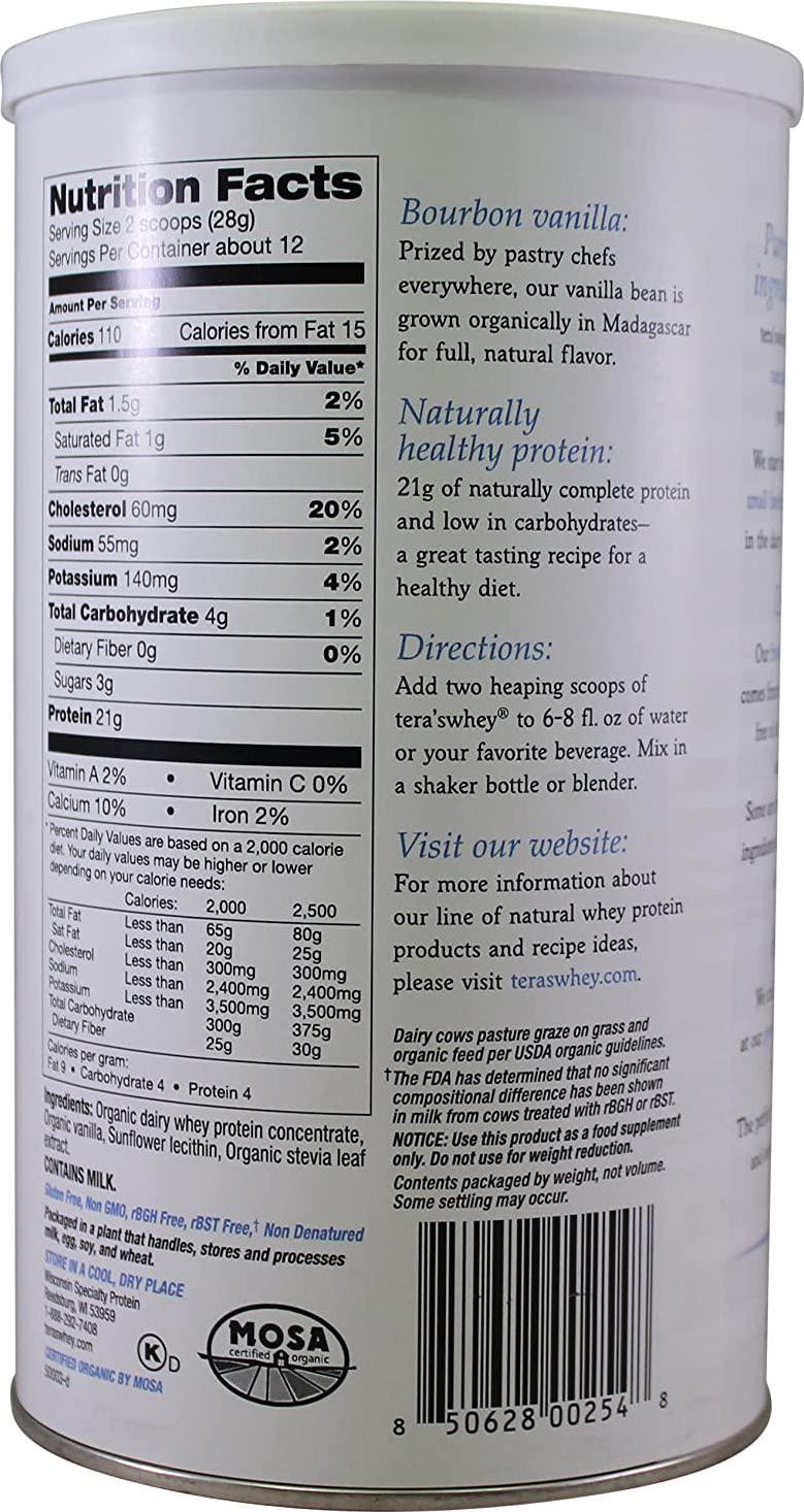 teraswhey Organic Whey Protein, Bourbon Vanilla 12 oz