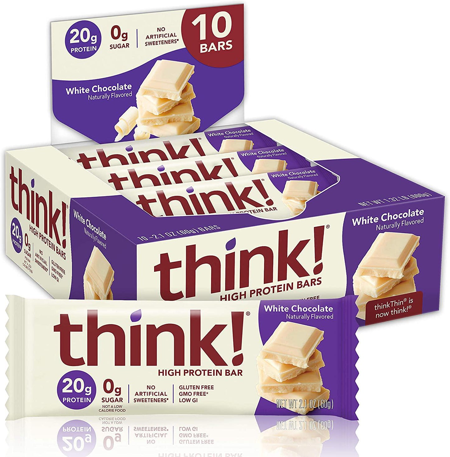 thinkThin High Protein Bars, White Chocolate, 2.1 oz Bar (10 Count)