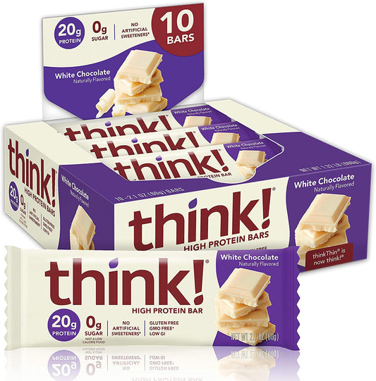 thinkThin High Protein Bars, White Chocolate, 2.1 oz Bar (10 Count)