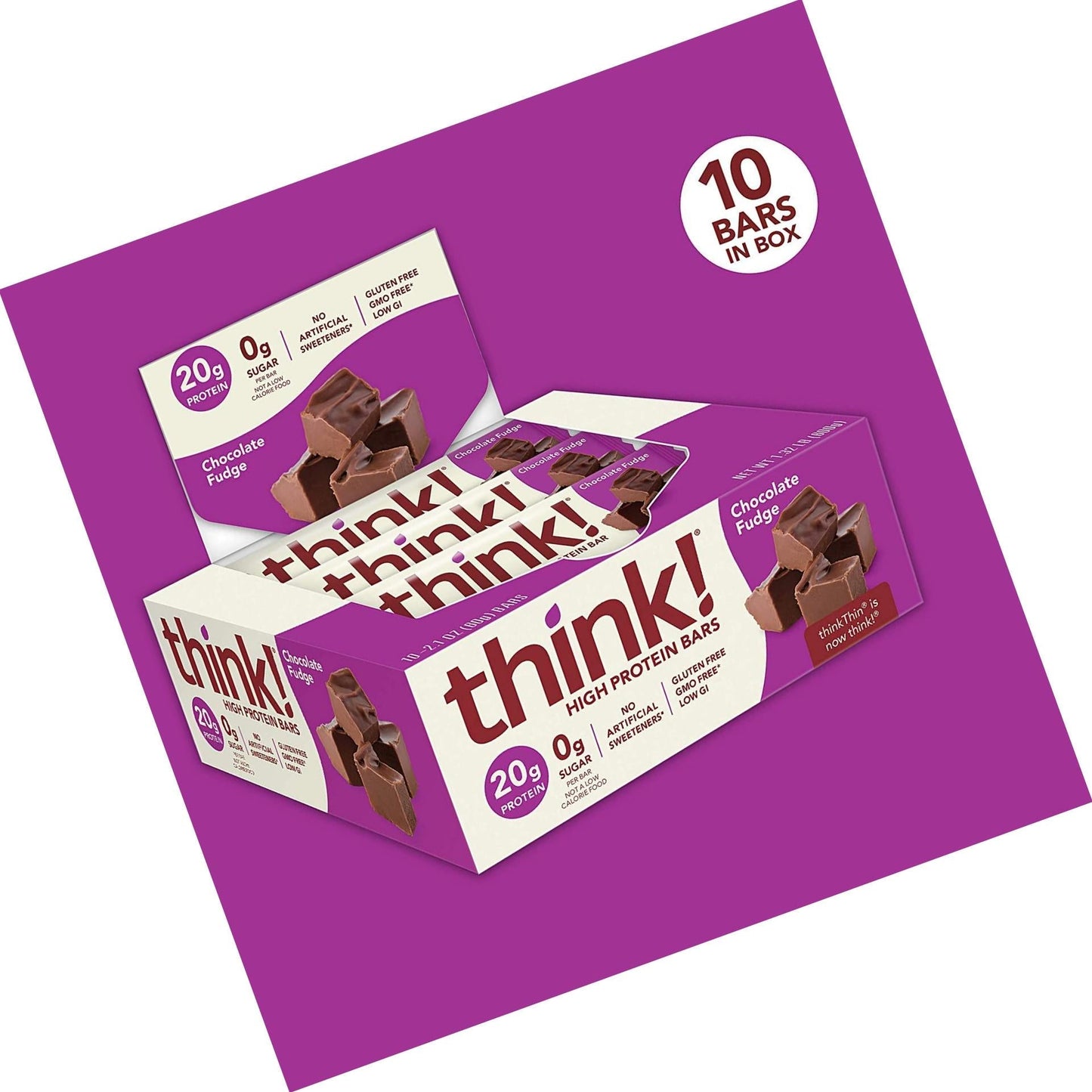 thinkThin High Protein Bars, Chocolate Fudge 2.1 oz Bar (10 Count)