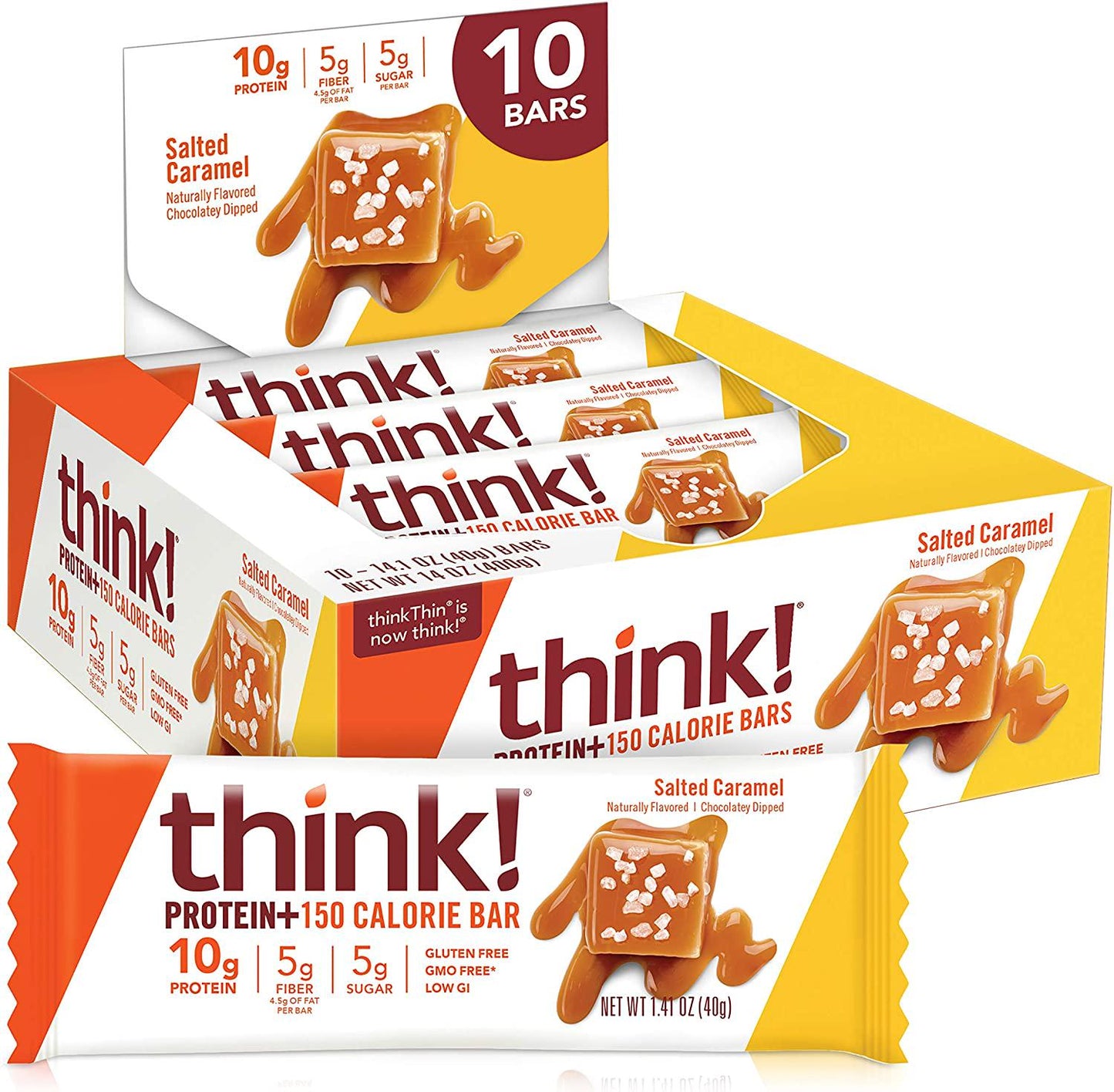 thinkThin Protein and Fiber Bars, Salted Caramel, 1.41 oz Bar (10 Count)