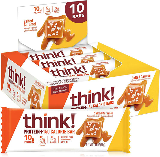 thinkThin Protein and Fiber Bars, Salted Caramel, 1.41 oz Bar (10 Count)