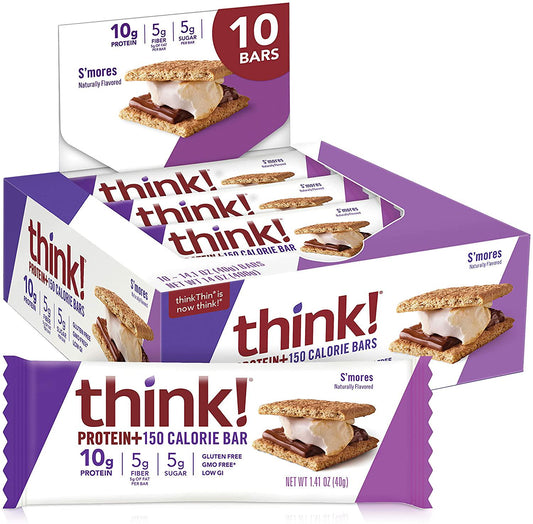thinkThin Protein and Fiber Bars, S'mores, 1.41 oz Bar (10 Count)