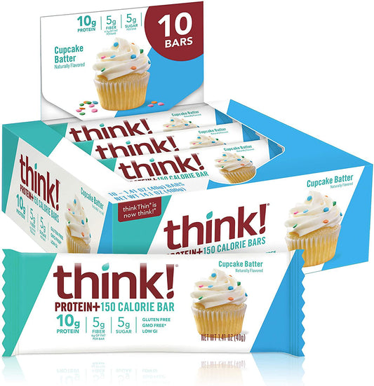 thinkThin Protein and Fiber Bars, Cupcake Batter, 1.41 oz Bar (10 Count)