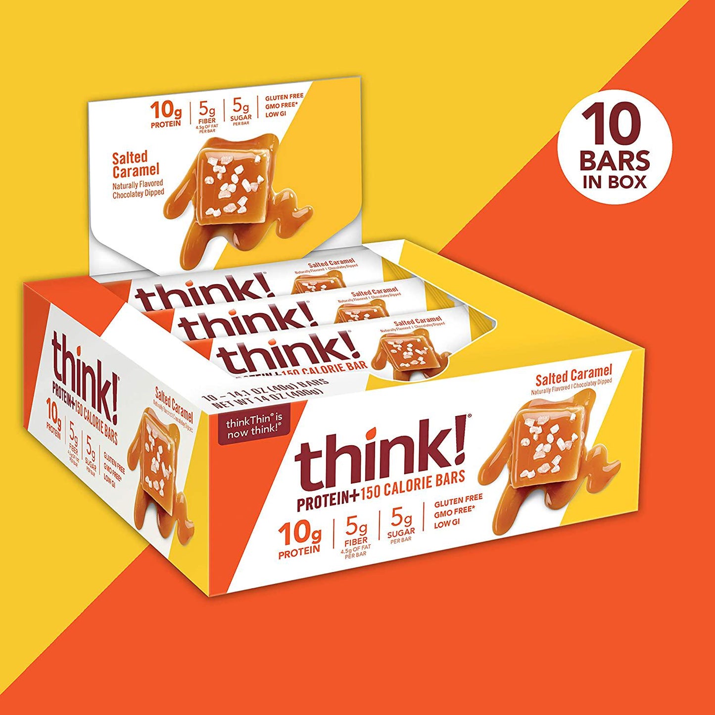 thinkThin Protein and Fiber Bars, Salted Caramel, 1.41 oz Bar (10 Count)