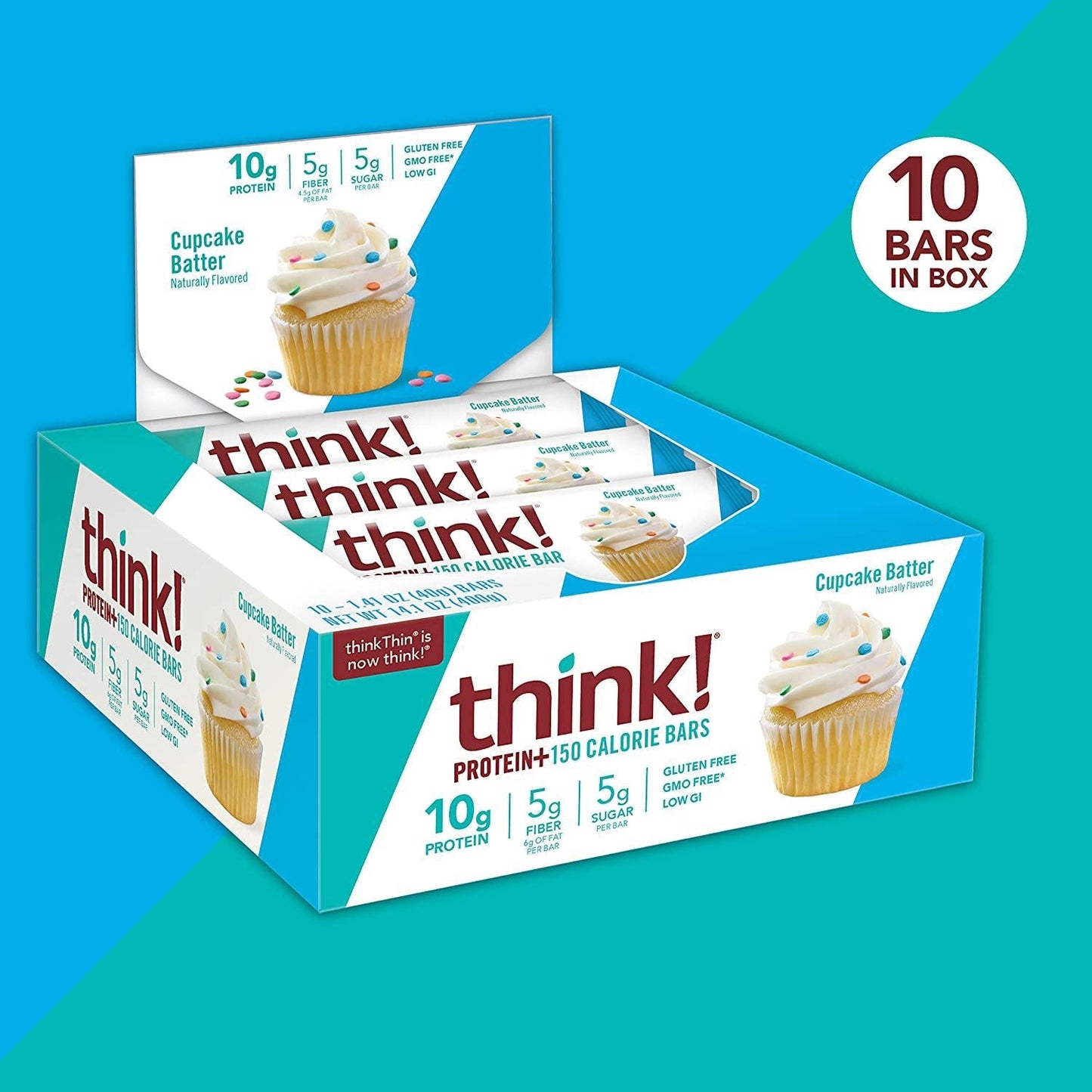 thinkThin Protein and Fiber Bars, Cupcake Batter, 1.41 oz Bar (10 Count)