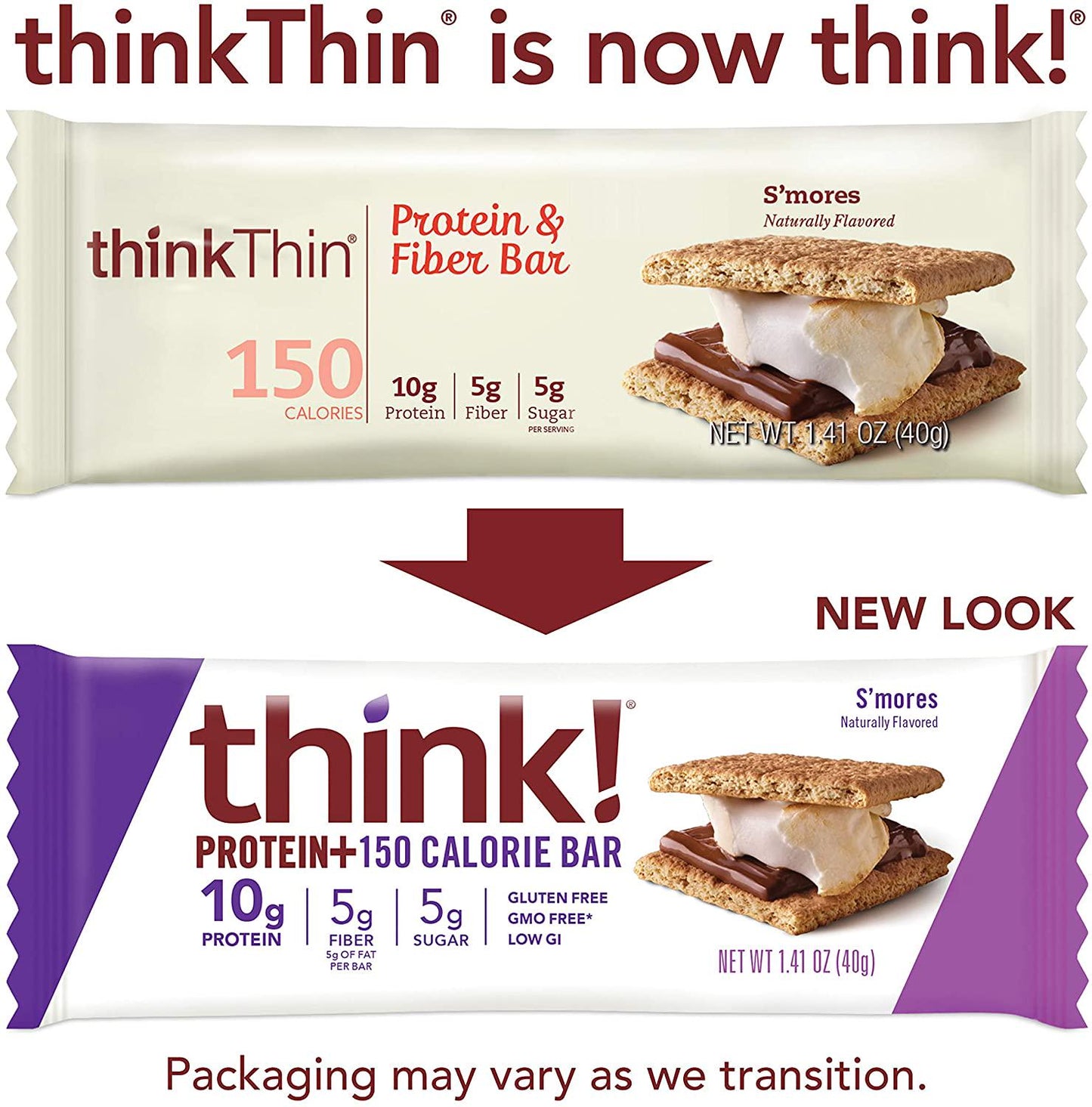 thinkThin Protein and Fiber Bars, S'mores, 1.41 oz Bar (10 Count)