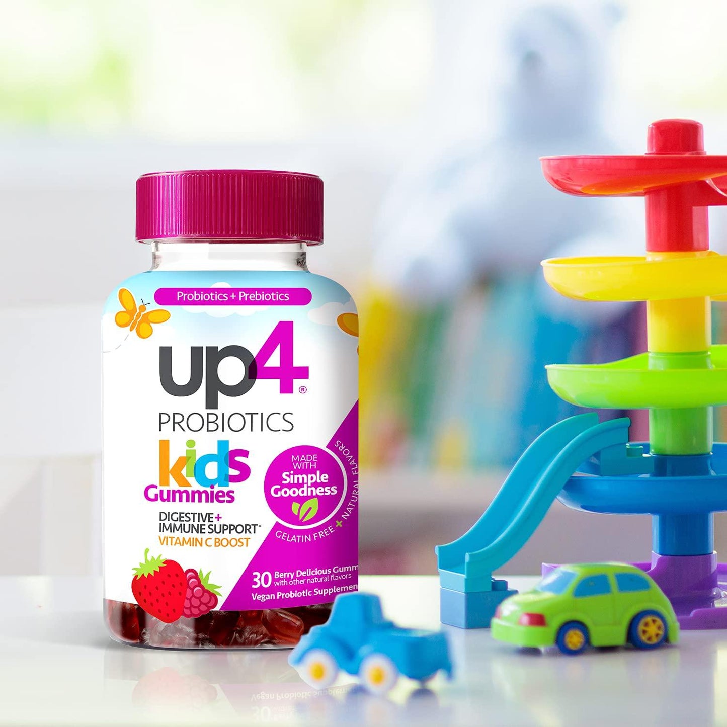 up4 Kids Probiotic Gummies | Digestive and Immune Support | Gelatin-free, Vegan, Non-GMO | With prebiotic and vitamin C | For ages 3+ | 30 count