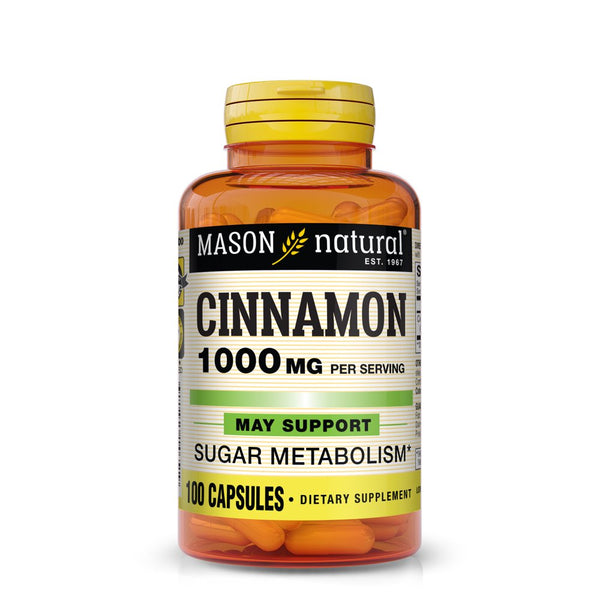 Mason Natural Cinnamon 1000 Mg - Healthy Blood Sugar Metabolism, Supports Heart and Circulatory Health, 100 Capsules