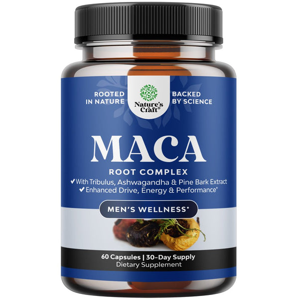 Black Maca Root Capsules for Men - Herbal Testosterone Supplement for Men with Siberian Ginseng Ashwagandha and Black Maca Root for Men - Invigorating Drive Mood Strength & Energy Booster for Men