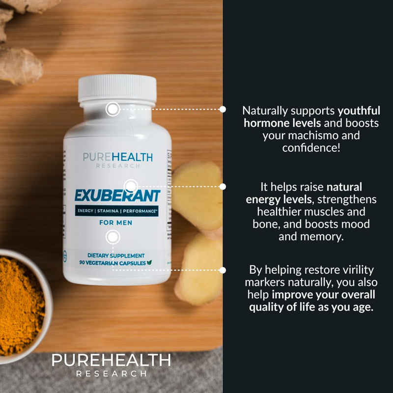 Exuberant Testosterone Booster for Men, Support Testo Level, Increase Energy, Promote Muscles, Bones and Mood by Purehealth Research