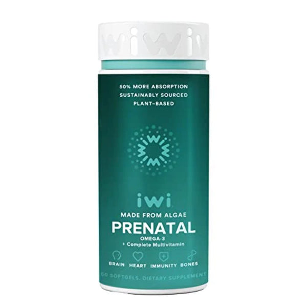Iwi Life Prenatal Multivitamin with DHA, EPA, Omega Fatty Acids, Folate, Iron, Vitamin A, C, D3, E, K2, B6, B12, Calcium, Iodine, Niacin, Chlorophyll, Zinc - 60 Gluten-Free Softgels (30 Day Supply)