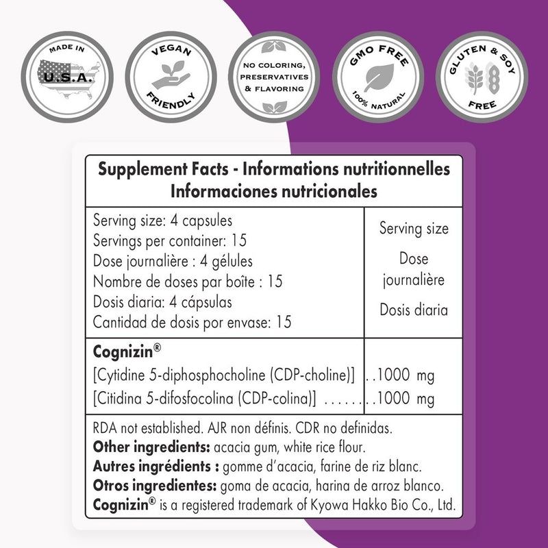 Supersmart - CDP Choline (Citicoline) 1000 Mg per Day - Nootropics Supplement - Dynamic Brain Vitamin - Memory & Focus Suppport | Non-Gmo & Gluten Free - 60 Vegetarian Capsules