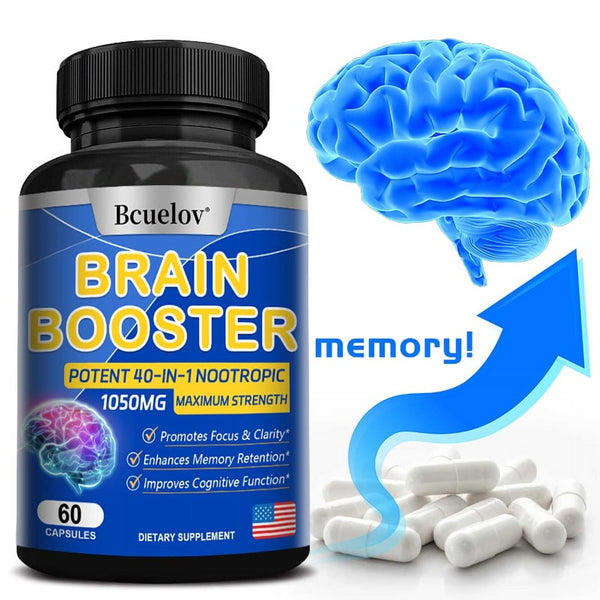 Bcuelov 40 in 1 Brain Supplement Capsules, Advanced Vitamins for Men and Women, Nootropic Support for Cognitive Function, Brain Health Formula