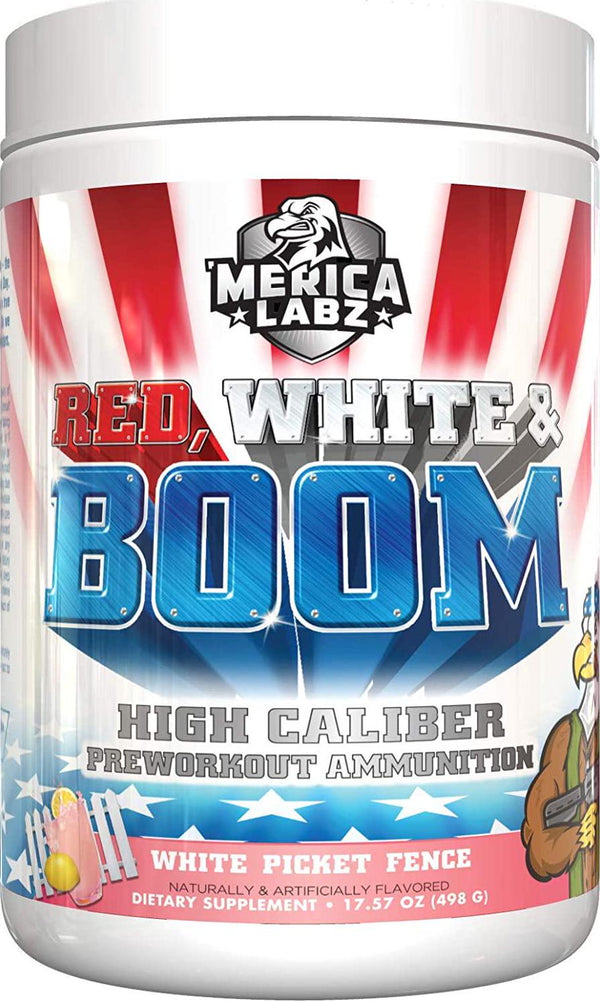&#039;Merica Labz Red, White and Boom, Fully Dosed Preworkout Powder, 20 Huge Scoops (White Picket Fence)