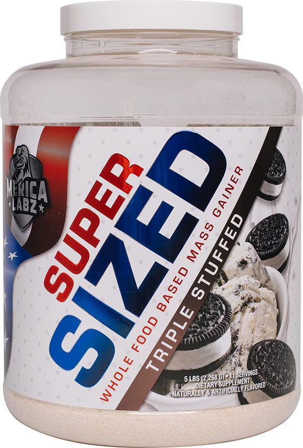 &#039;Merica Labz Super Sized Whole Food Based Mass Gainer with 46g of Protein, Includes Digestive Enyzmes for Easy Digestion, 5 lbs (Triple Stuffed)