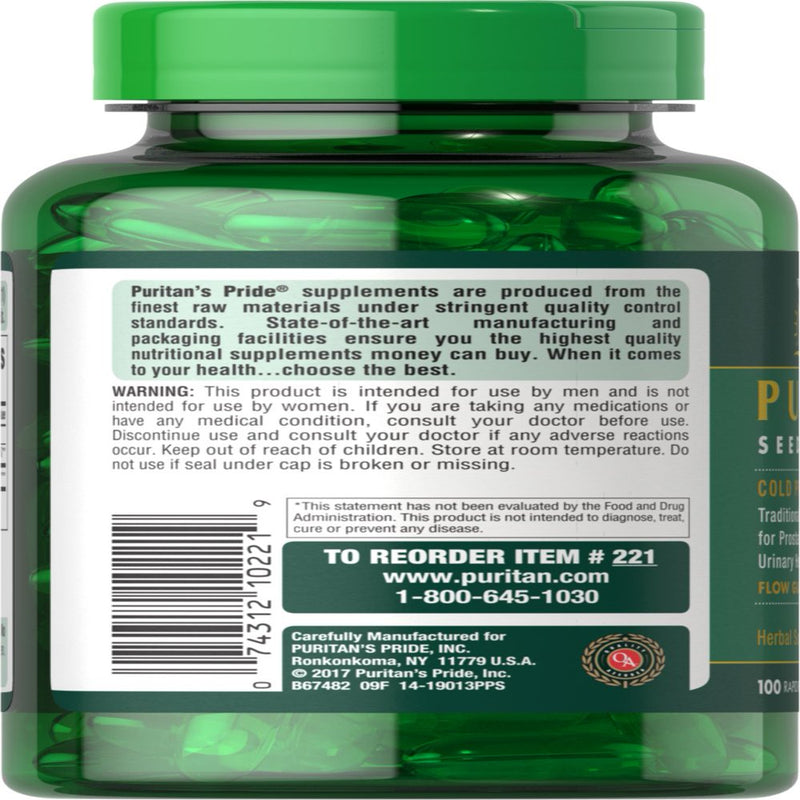 Puritans Pride Pumpkin Seed Oil 1000 Mg 100 Rapid Realease Softgels 5975