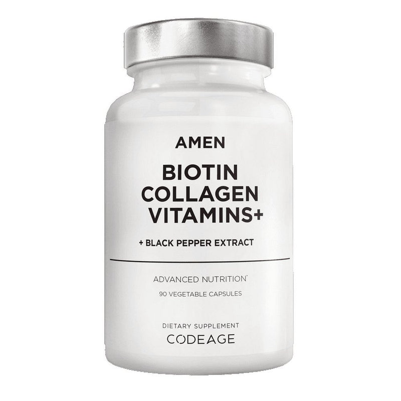 Amen Biotin Collagen Peptides, Vitamins C & E, Folate, Keratin, Hyaluronic Acid, Hair & Skin, 90 Ct