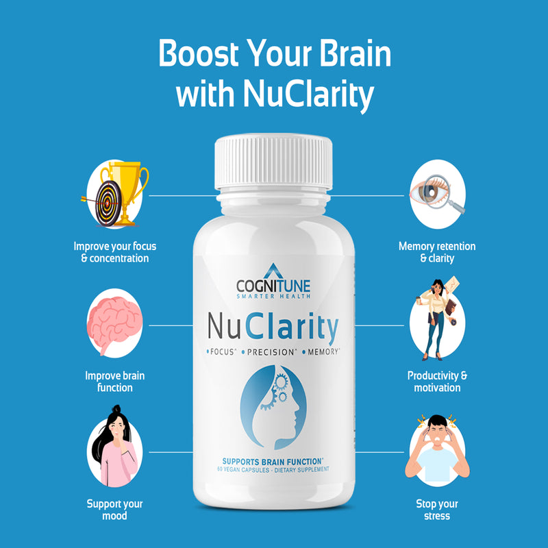 Nuclarity - Nootropic Brain Supplement for Focus & Mental Clarity with Ginkgo Biloba, Phosphatidylserine, Alpha GPC, Bacopa, Rhodiola, Huperzine A
