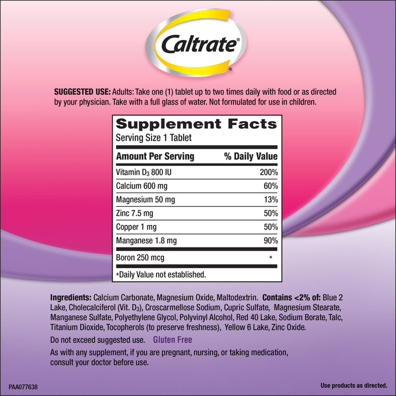 Caltrate Bone Health Advanced Calcium 600+D3 plus Minerals, 320 Tablets