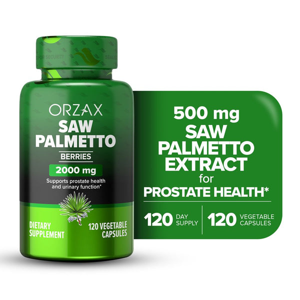 ORZAX Saw Palmetto 2000 Mg, Support Urinary Functions and Prostate Health, 120 Vegatable Capsules
