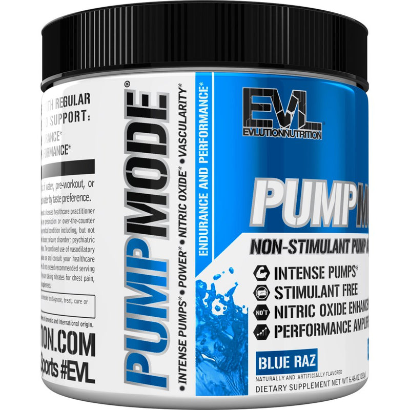 Nitric Oxide Booster Workout Supplement - Evlution Nutrition Pump Mode NO Boost for Performance & Vascularity - Pre Workout Powder 30 Servings (Blue Raz)