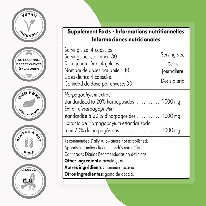 Supersmart - Super Harpagophytum (Devils Claw) 1000 Mg per Day - 20% Harpagosides - Joint & Back Support Supplement | Non-Gmo & Gluten Free - 120 Vegetarian Capsules