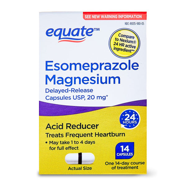 Equate Esomeprazole Magnesium Delayed Capsules Acid Reducer, 14 Count