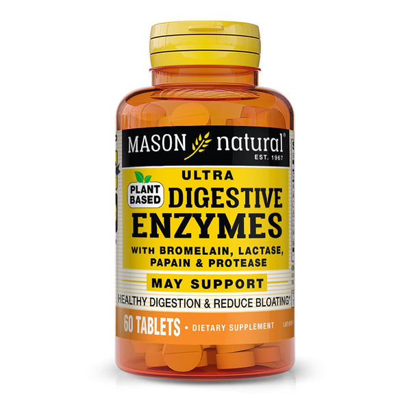 Mason Natural Plant-Based Ultra Digestive Enzymes: Healthy Digestion, Less Bloating, 60 Capsules.